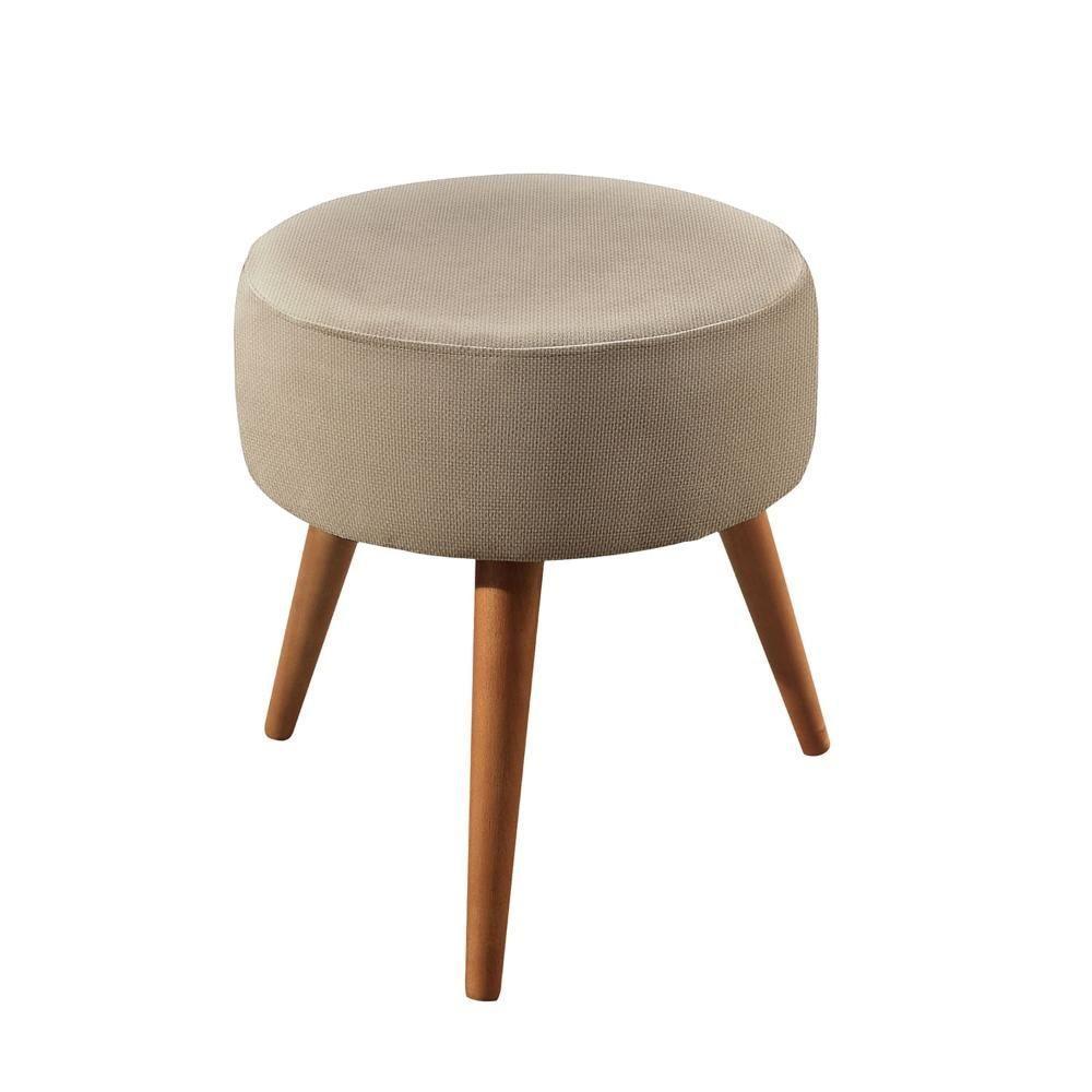 Puff Banqueta Lippe Madeira Maciça Castellar Móbile Linho Bege - 1