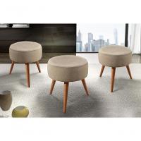 Puff Banqueta Lippe Madeira Maciça Castellar Móbile Linho Bege - 4