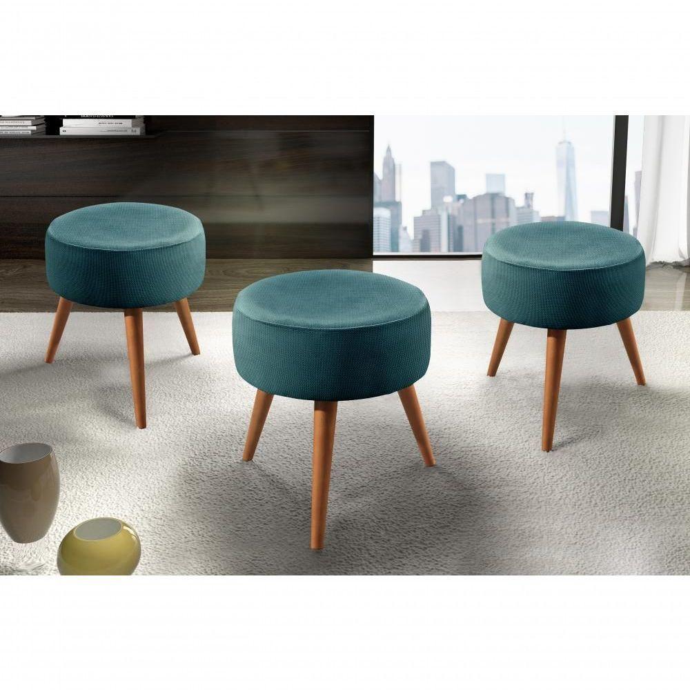 Puff Banqueta Lippe Madeira Maciça Castellar Móbile Linho Azul - 4