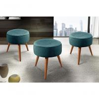 Puff Banqueta Lippe Madeira Maciça Castellar Móbile Linho Azul - 7