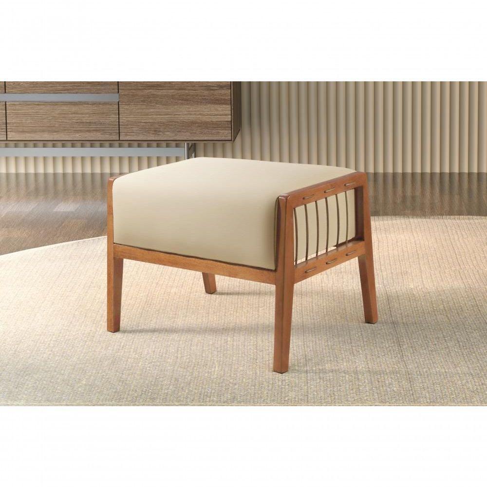 Puff Banqueta Gael Luxo Madeira Maciça Castellar Móbile Veludo Bege Claro Veludo Bege Claro - 4