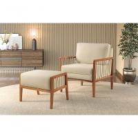 Puff Banqueta Gael Luxo Madeira Maciça Castellar Móbile Veludo Bege Claro Veludo Bege Claro - 5