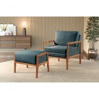 Puff Banqueta Gael Luxo Madeira Maciça Castellar Móbile Linho Azul Linho Azul - 5