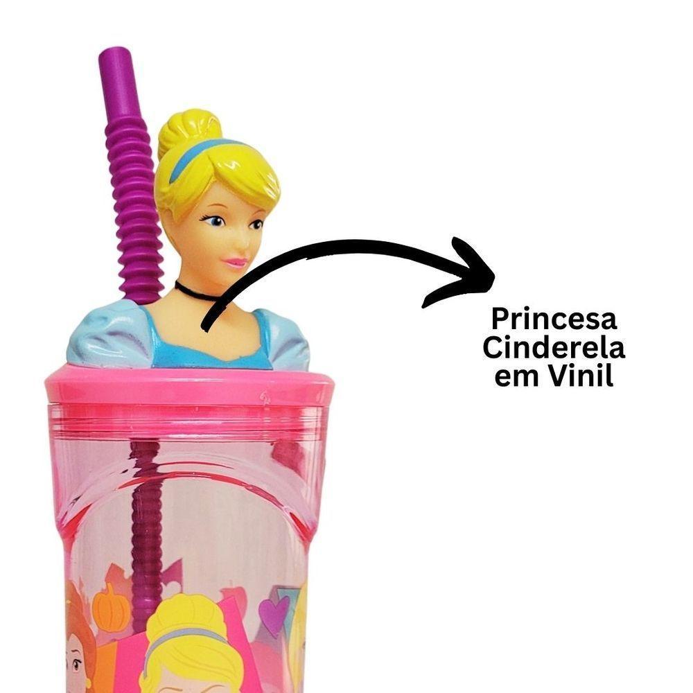 Copo Infantil Cinderela 3d Com Canudo 360ml Princesas Disney - Tuut - 2