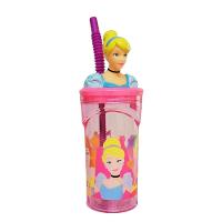Copo Infantil Cinderela 3d Com Canudo 360ml Princesas Disney - Tuut - 1