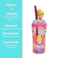 Copo Infantil Cinderela 3d Com Canudo 360ml Princesas Disney - Tuut - 7