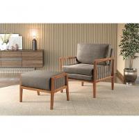 Puff Banqueta Gael Luxo Madeira Maciça Castellar Móbile Linho Cappuccino Linho Cappuccino - 5