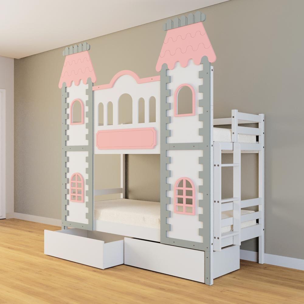 Beliche Castelo Encantado 02 Gavetas - Madeira Maciça Branco/cinza/rosa | Housin - 2