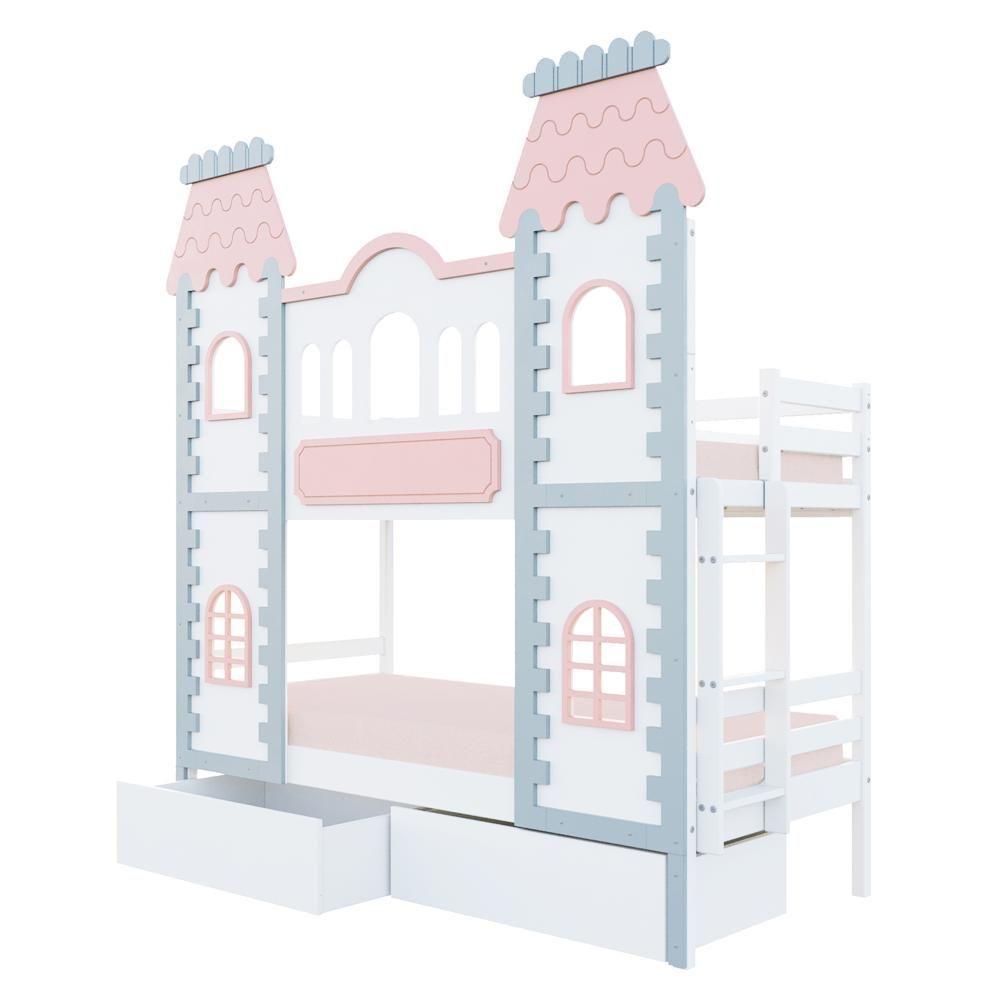 Beliche Castelo Encantado 02 Gavetas - Madeira Maciça Branco/cinza/rosa | Housin - 3