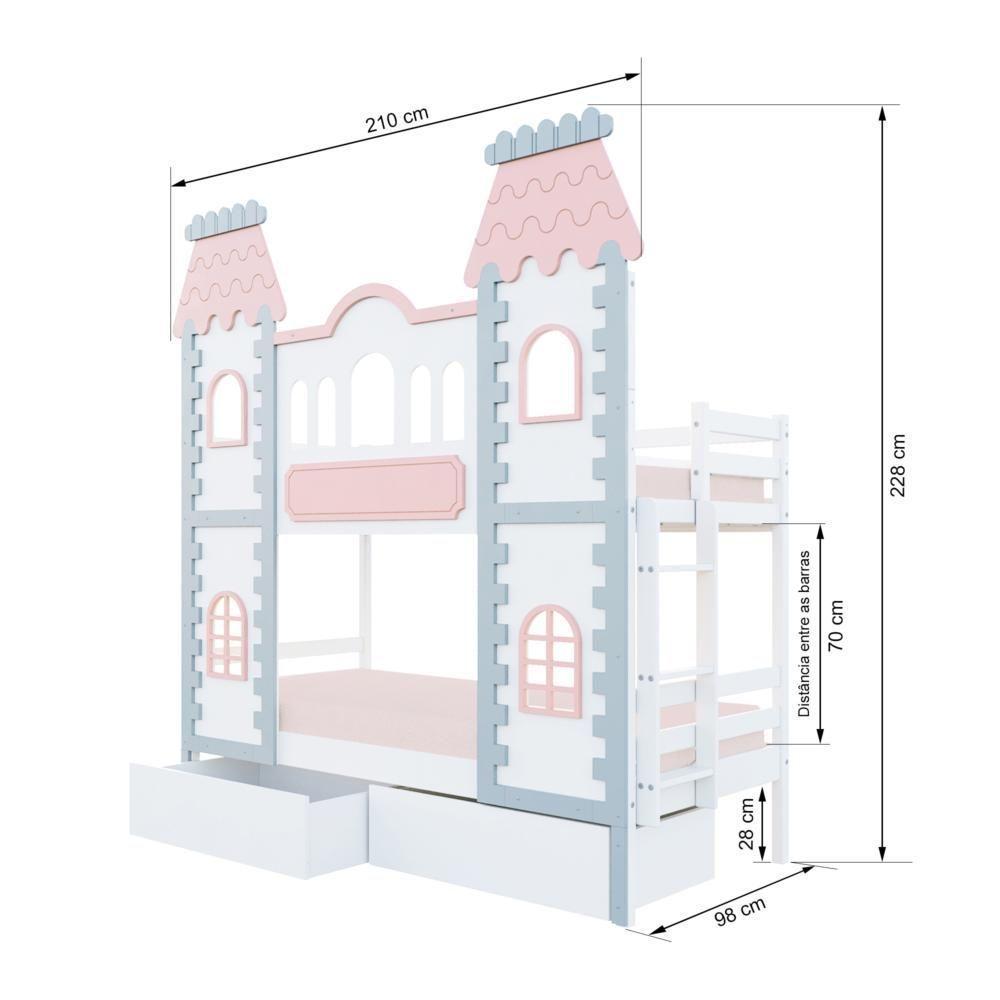 Beliche Castelo Encantado 02 Gavetas - Madeira Maciça Branco/cinza/rosa | Housin - 4