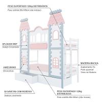 Beliche Castelo Encantado 02 Gavetas - Madeira Maciça Branco/cinza/rosa | Housin - 5