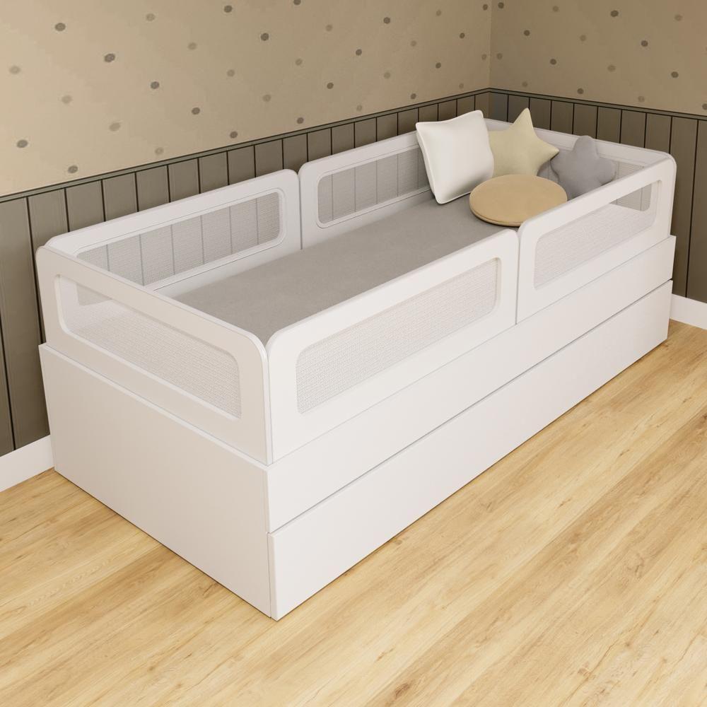 Bicama Solteiro Mdf Branco Com 04 Grades E Cabeceira Telinha Anatômica Mobilistore - 1