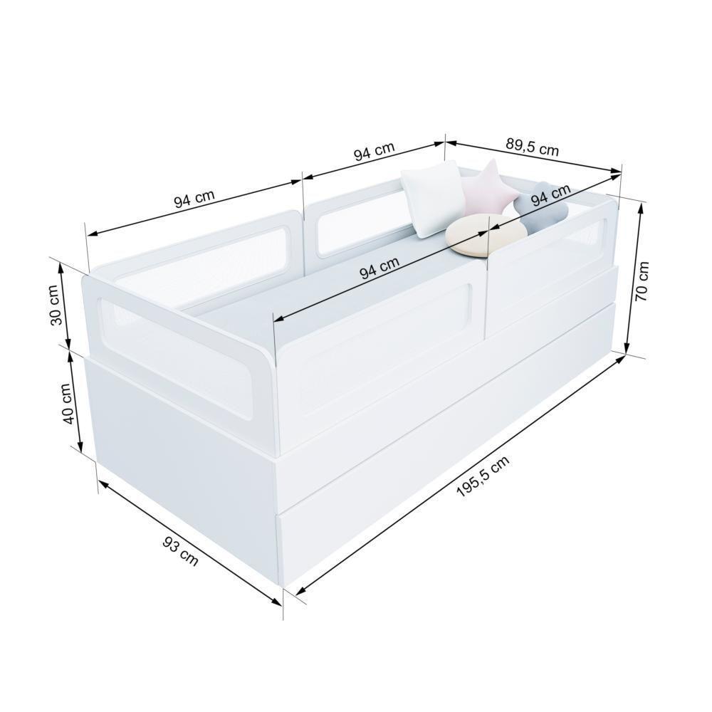 Bicama Solteiro Mdf Branco Com 04 Grades E Cabeceira Telinha Anatômica Mobilistore - 3