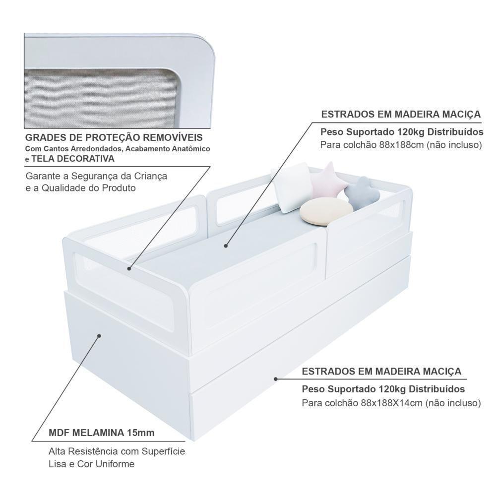 Bicama Solteiro Mdf Branco Com 04 Grades E Cabeceira Telinha Anatômica Mobilistore - 4
