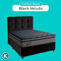 Baú Preto + Cabeceira + Colchão Casal Confort Black Ortobom