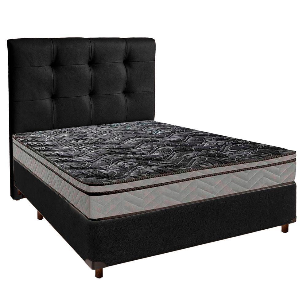 Conjunto Cama Box Preto Casal + Colchão D28 Conforto Paropas + Cabeceira - 1