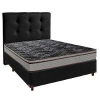 Conjunto Cama Box Preto Casal + Colchão D28 Conforto Paropas + Cabeceira - 1