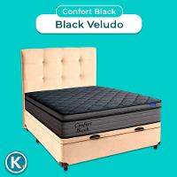 Baú Perola + Cabeceira + Colchão Casal Confort Black Ortobom