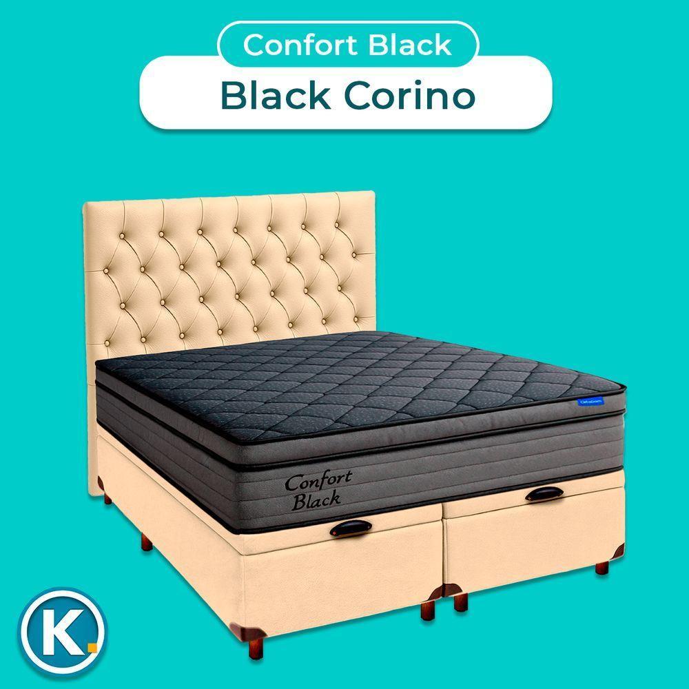 Baú Begetiza + Cabeceira+colchão Casal Confort Black Ortobom - 4