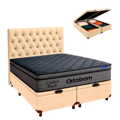 Baú Begetiza + Cabeceira+colchão Casal Confort Black Ortobom