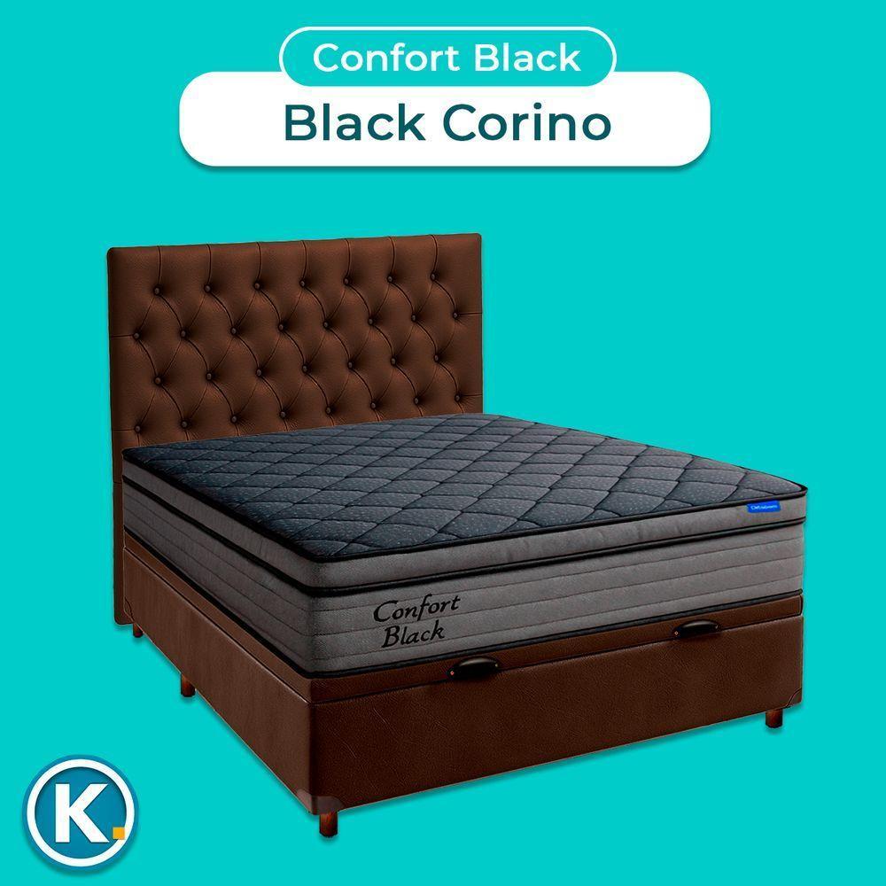 Baú Marrom + Cabeceira + Colchão Casal Confort Black Ortobom - 4