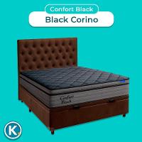 Baú Marrom + Cabeceira + Colchão Casal Confort Black Ortobom