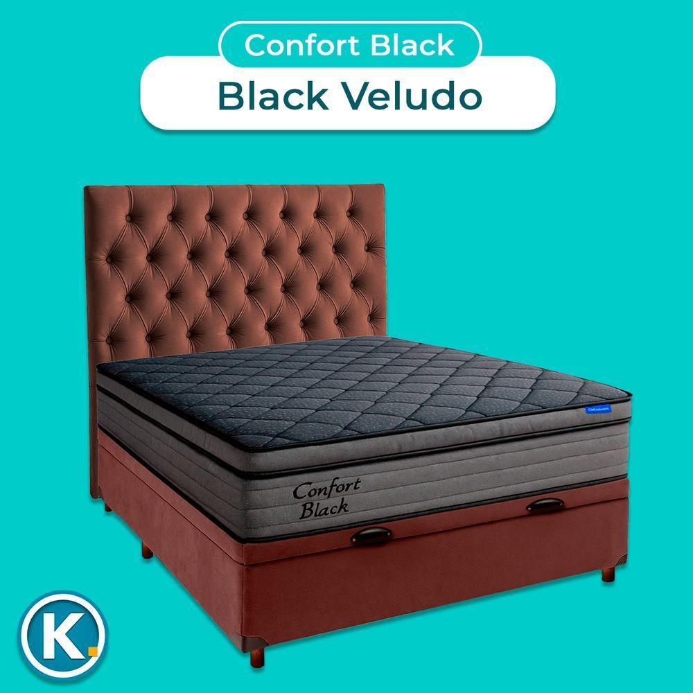 Baú Marrom + Cabeceira + Colchão Casal Confort Black Ortobom - 4