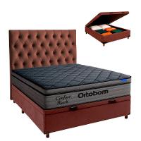Baú Marrom + Cabeceira + Colchão Casal Confort Black Ortobom - 1