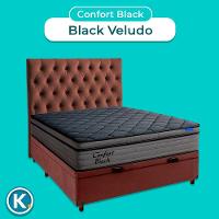 Baú Marrom + Cabeceira + Colchão Casal Confort Black Ortobom