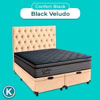 Baú Perola + Cabeceira + Colchão King Confort Black Ortobom