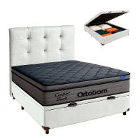 Baú Branco + Cabeceira + Colchão Casal Confort Black Ortobom - 1