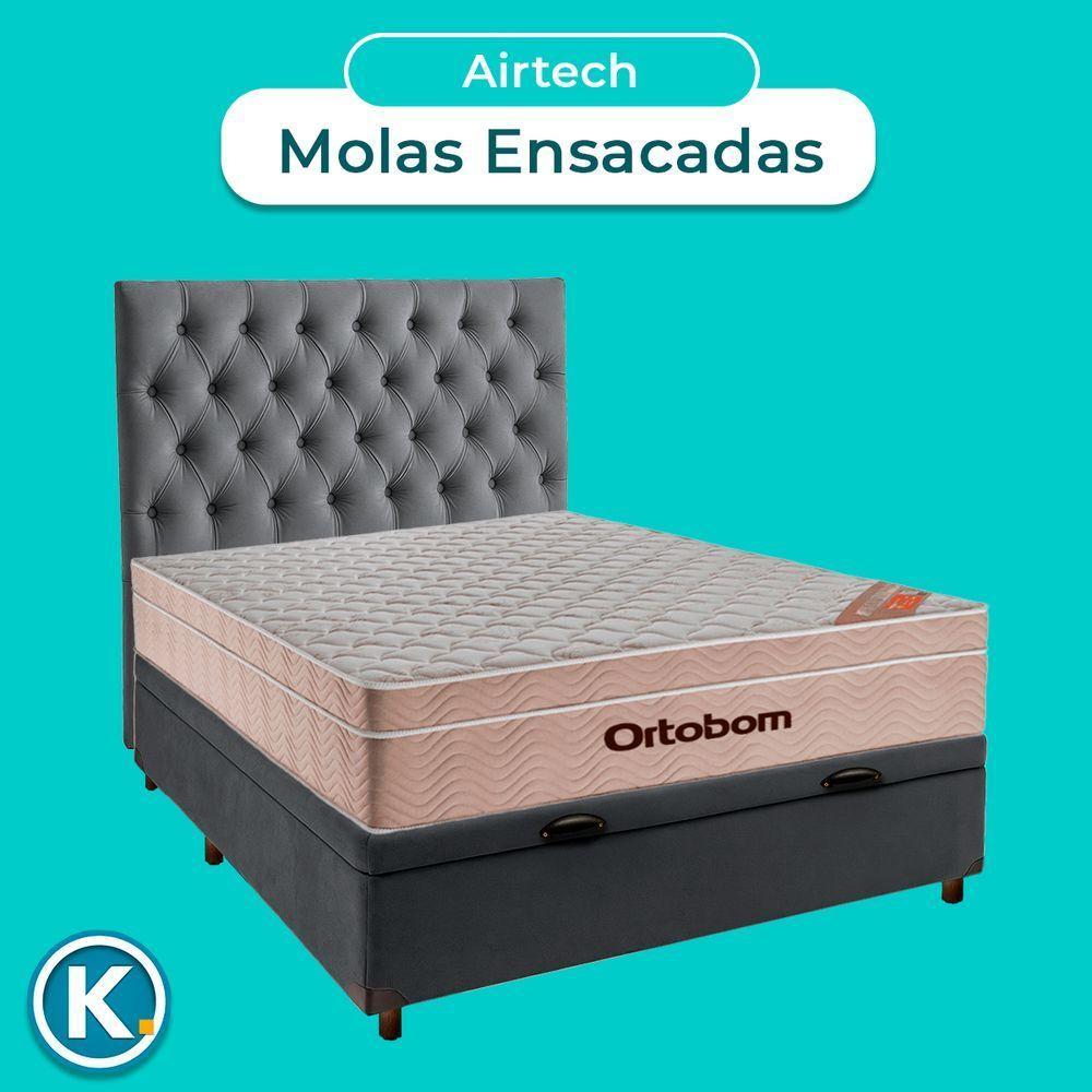 Kit Cama Box Bau + Cabeceira + Colchão Casal Molas Ensacadas - Airtech - Ortobom - 4