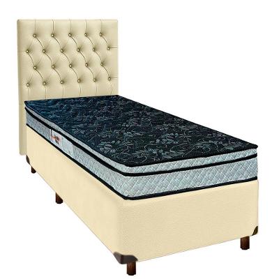 Conjunto Cama Box Bege Solteiro + Colchão D28 Conforto Paropas + Cabeceira