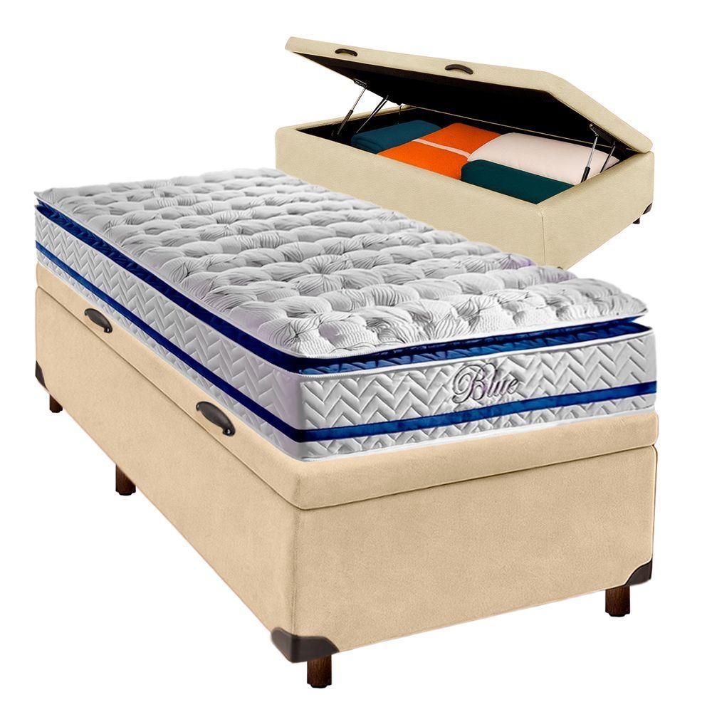 Conjunto Cama Box Bau Blindado Solteiro + Colchão Molas Ensacadas Blue Paropas - 1