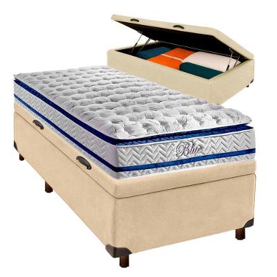 Conjunto Cama Box Bau Blindado Solteiro + Colchão Molas Ensacadas Blue Paropas