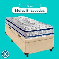 Conjunto Cama Box Bau Blindado Solteiro + Colchão Molas Ensacadas Blue Paropas