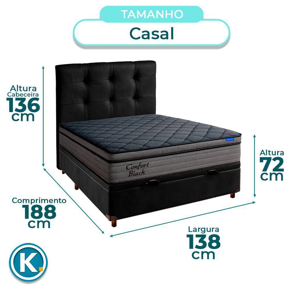 Baú Preto + Cabeceira + Colchão Casal Confort Black Ortobom - 3