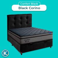 Baú Preto + Cabeceira + Colchão Casal Confort Black Ortobom