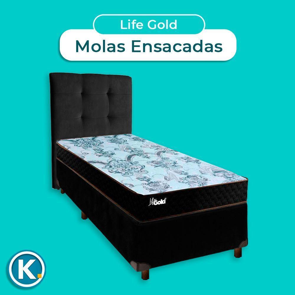 Kit Cabeceira + Cama Box + Colchão Solteiro Molas Ensacadas Life Gold Paropas - 4