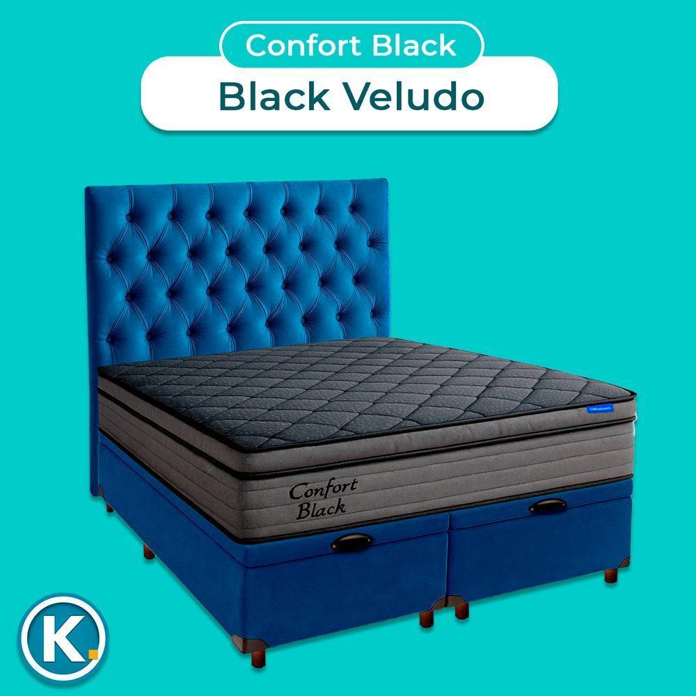 Baú Azul + Cabeceira + Colchão Queen Confort Black Ortobom - 4