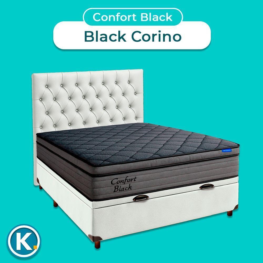 Baú Branco + Cabeceira + Colchão Casal Confort Black Ortobom - 4