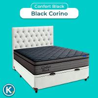 Baú Branco + Cabeceira + Colchão Casal Confort Black Ortobom