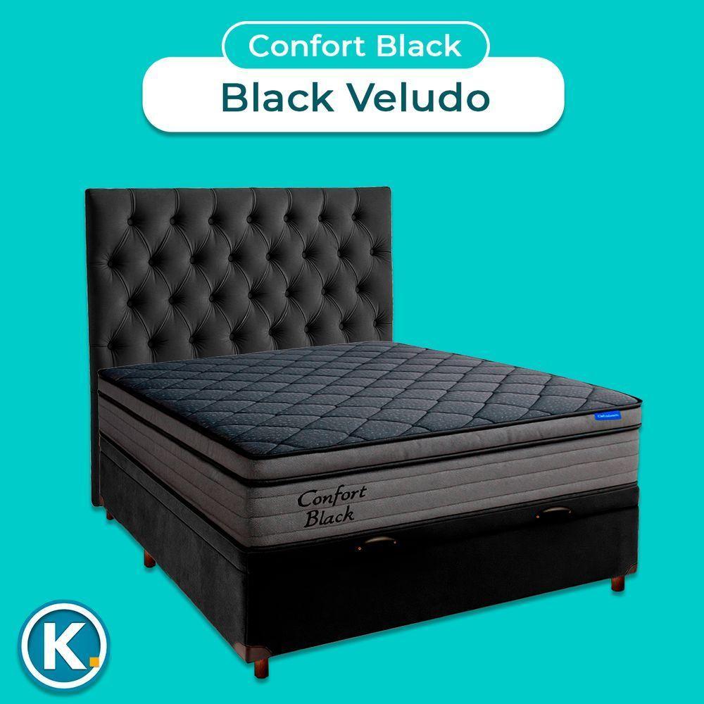 Baú Preto + Cabeceira + Colchão Casal Confort Black Ortobom - 4