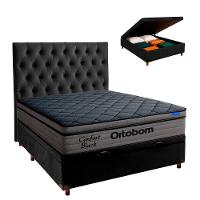 Baú Preto + Cabeceira + Colchão Casal Confort Black Ortobom - 1