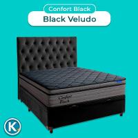 Baú Preto + Cabeceira + Colchão Casal Confort Black Ortobom