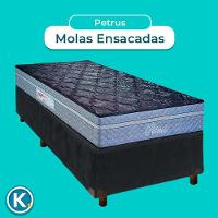 Conjunto Cama Box Cinza Solteiro + Colchão Molas Ensacadas Petrus Paropas