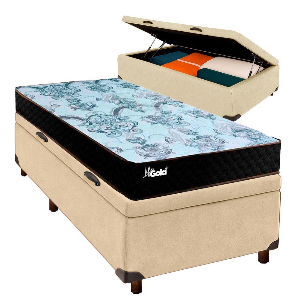 Cama Box Bau Blindado Solteiro + Colchão Molas Ensacadas Life Gold Paropas - 1