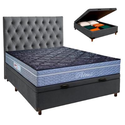 Kit Cabeceira + Cama Box Bau + Colchão Casal Molas Ensacadas Petrus Paropas