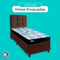 Kit Cama Box + Cabeceira + Colchão Solteiro Molas Ensacadas - Life Gold - Paropas