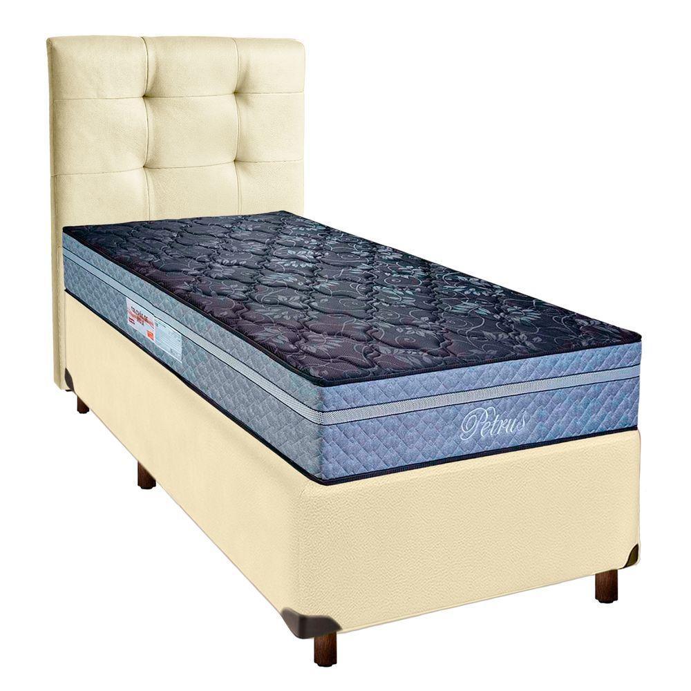 Conjunto Cama Box Bege Solteiro + Colchão Molas Ensacadas Petrus Paropas + Cabeceira - 1